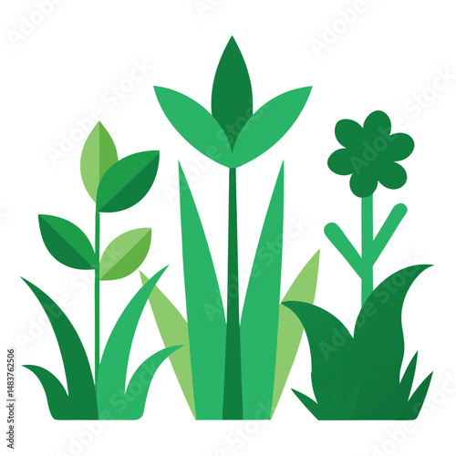 A vibrant green plant vector illustration showcases its delicate leaves and branch, embodying the essence of nature's spring growth