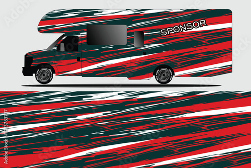 Colorful patterned RV design with abstract stripes