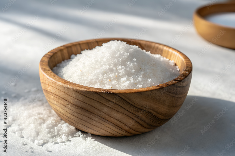 Wooden Bowl of Salt on Snowy Surface Wooden Bowl of Salt on Snowy Surface