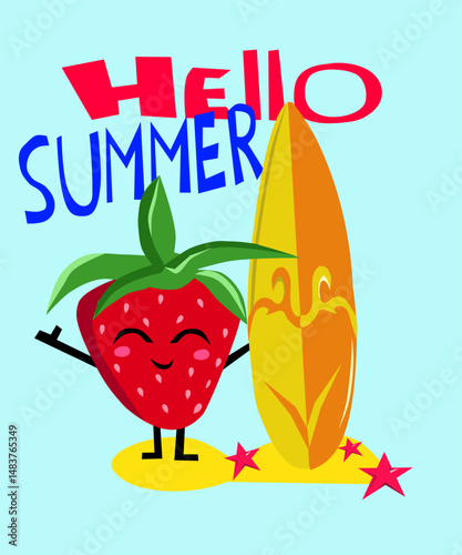 Truskawka Hello Summer – wektorowa ilustracja owocu 