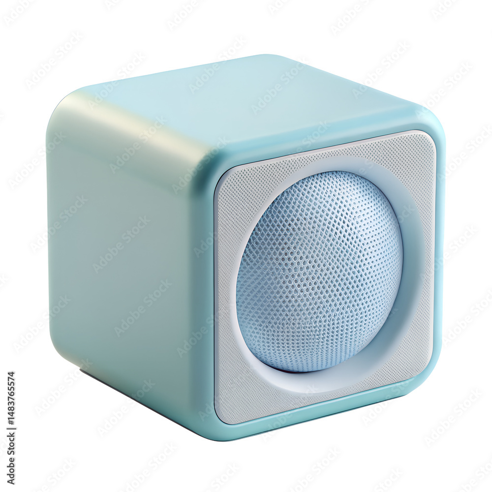Fototapeta premium Compact Cube Speaker in Pastel Blue with Soft Edges on transparent background