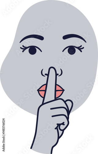 Face making shushing gesture with finger on lips quiet silence sign vector illustration 