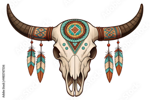 Decorative Buffalo Skull with Tribal Art