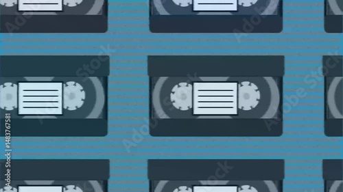 Animation of VHS videotapes against a background of television noise
