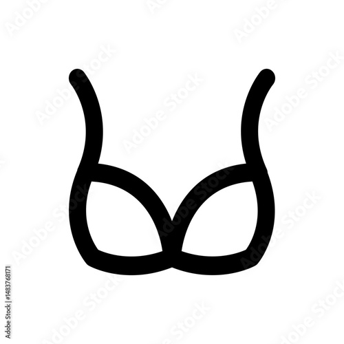 Illustration of a simple black bra with straps and cups on a white background in minimalist style art