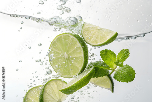 Fresh Lime and Mint in Water Splash