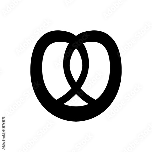 A simple black pretzel illustration with a symmetrical design and a white background shown clearly here