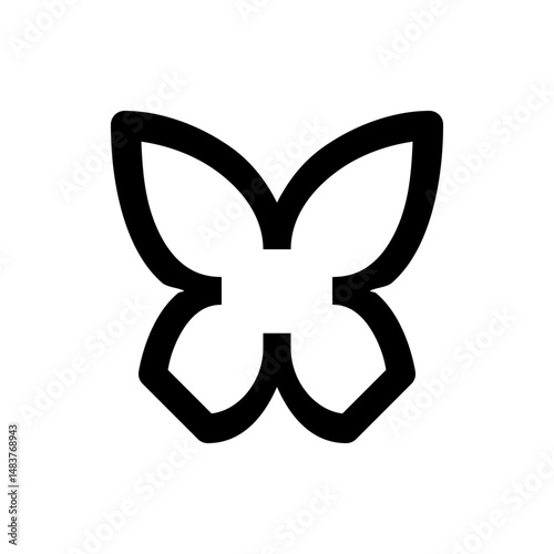 Stylized butterfly with thick black outline and symmetrical design on a white background image view