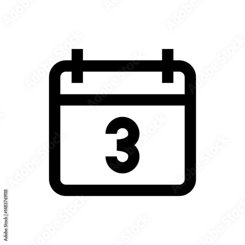 Illustration of a simple calendar icon with the number three displayed in the center of the calendar page