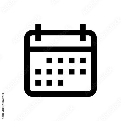 Illustration of a simple calendar icon with rounded edges and square date markers in black and white color