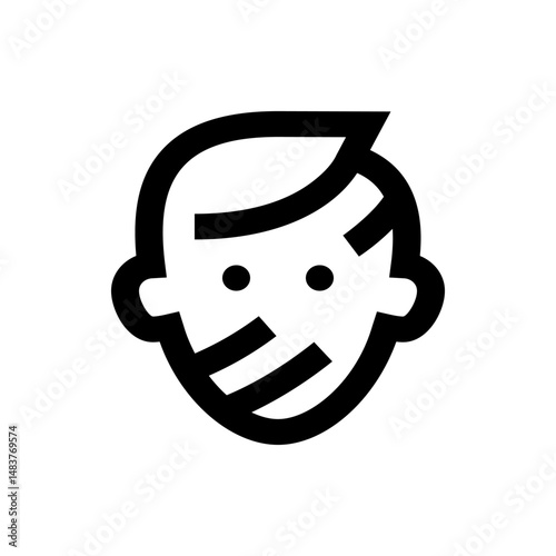 A stylized black and white icon depicting a face with a simple haircut and three lines on the cheek area