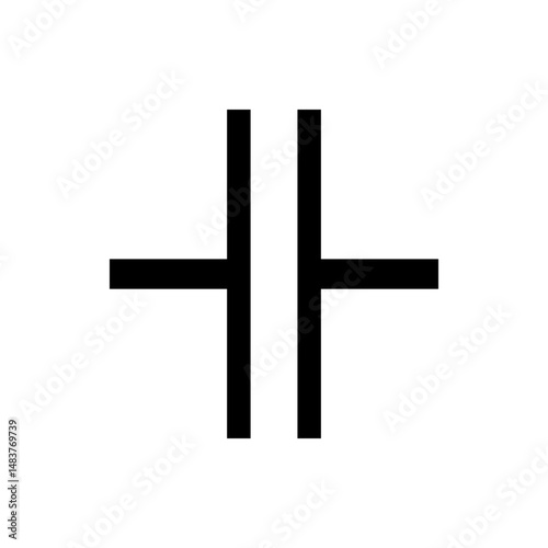 Illustration of a capacitor symbol with two vertical lines and two horizontal lines on a white background