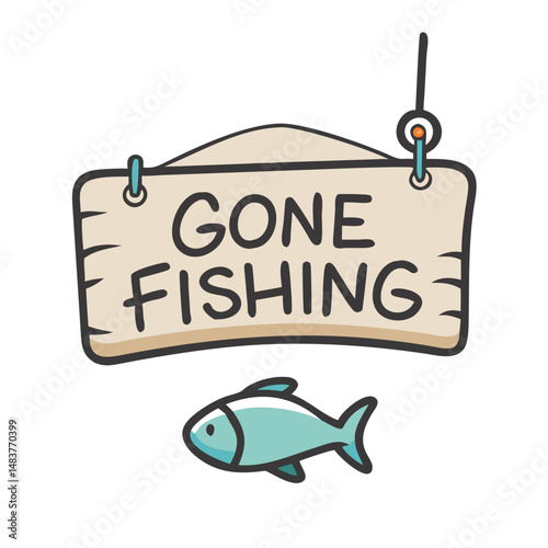 gone fishing sign icon, gone fishing sign vector illustration-simple illustration of gone fishing sign, perfect for gone fishing sign logos and icons