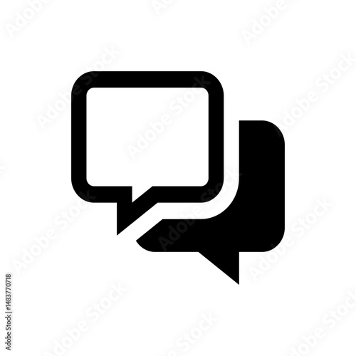 Two speech bubbles overlapping each other in black and white representing communication and conversation topics