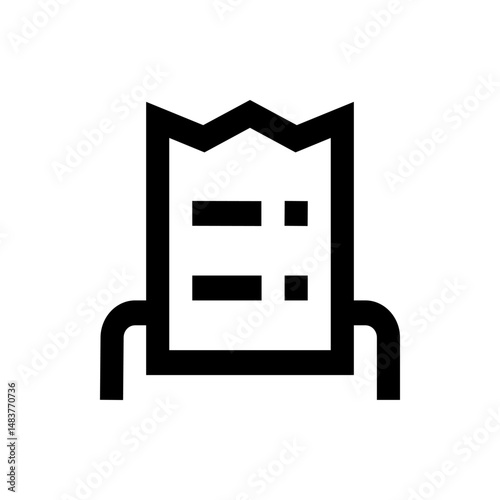 Illustration of a paper bag with a jagged top edge and contents represented by rectangles and squares