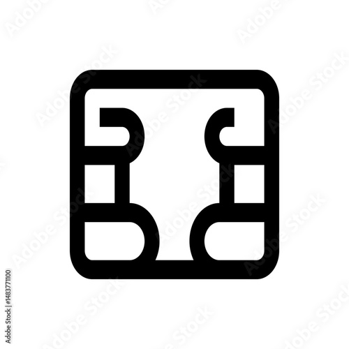 Illustration of a black and white credit card chip with rounded edges and symmetrical design elements inside