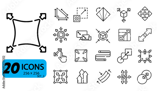 Set of 20 Resize and Transform Icons, Outline Style, 256x256 Pixels