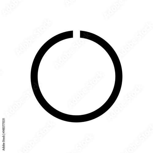 A simple black open circle design on a white background with a clear break at the top center edge line
