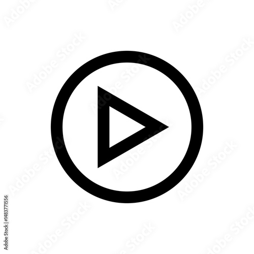 Black play button icon with a white background featuring a circle and a triangle pointing rightward shape