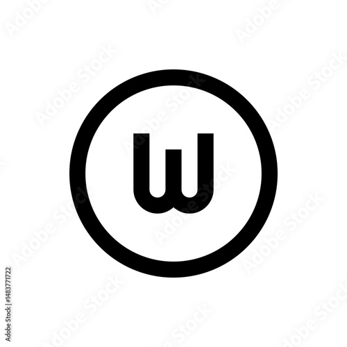 Letter w in a circle with bold black lines forming the letter and the circular shape on a white background
