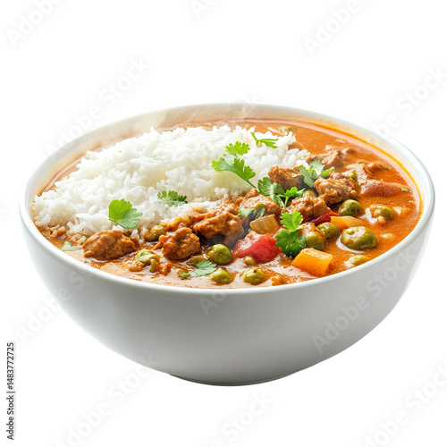 traditional curry and jasmine rice food presentation
