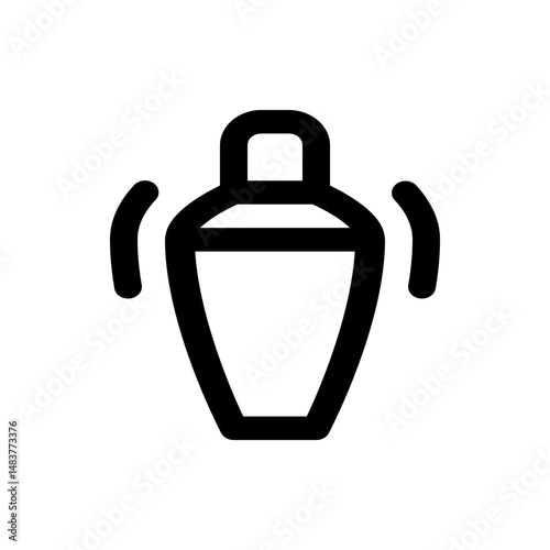 Illustration of a cocktail shaker with curved lines indicating shaking motion on a white background design