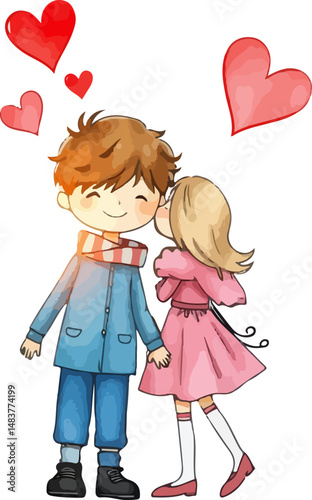 Cute vector illustration of boy and girl in love.