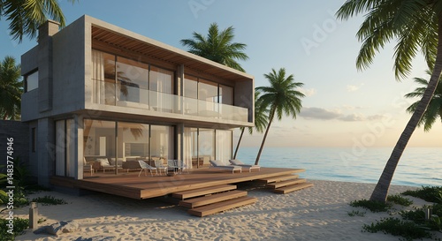 Modern beach house tropical landscape
