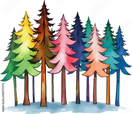 Coniferous forest watercolour vector illustration.