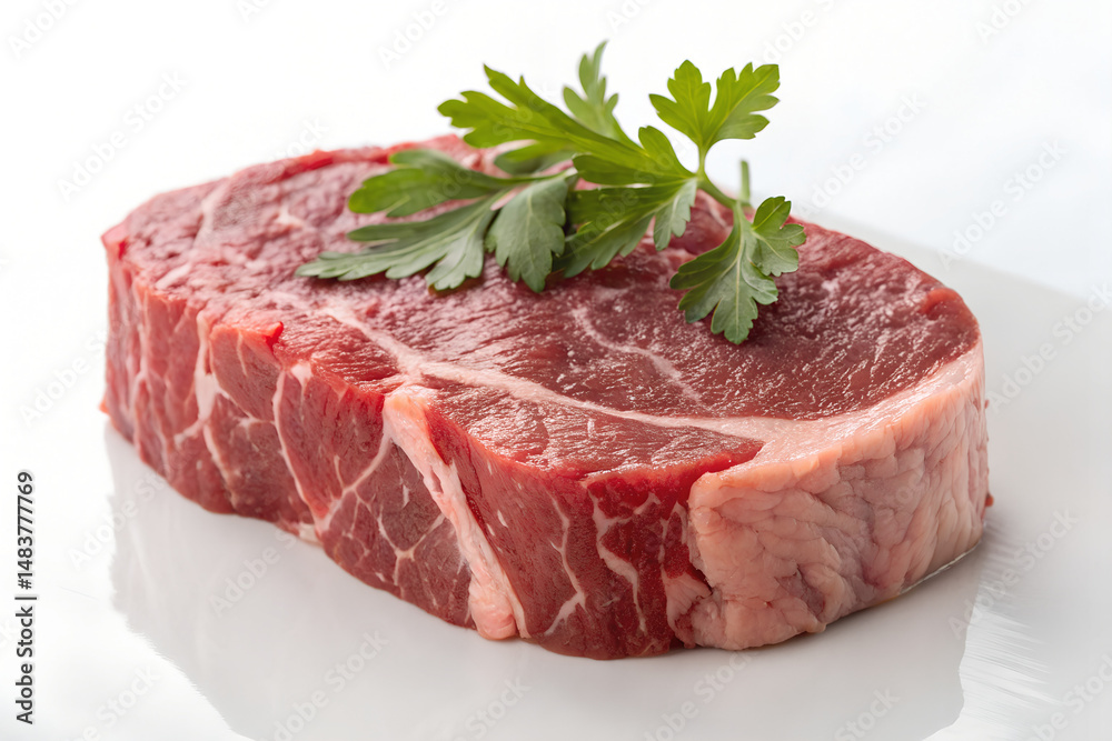 Fototapeta premium Fresh Raw Steak with Parsley Garnish