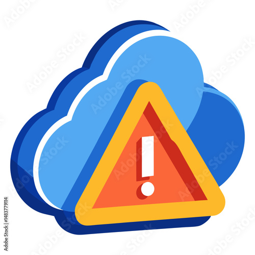An illustration of a blue cloud icon with a prominent orange and yellow warning triangle containing an exclamation mark, symbolizing a cloud computing error or alert.
