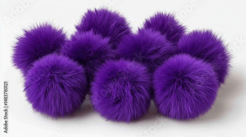 Fluffy purple pom-poms arranged in a visually appealing way, perfect for craft projects, decorations, or playful designs in marketing materials, Ideal for showcasing creativity and fun vibes,