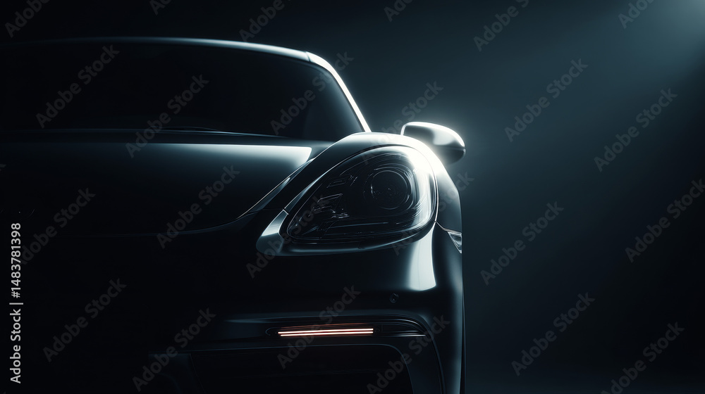 Fototapeta premium A sleek, modern car illuminated in dramatic lighting showcasing its design features.