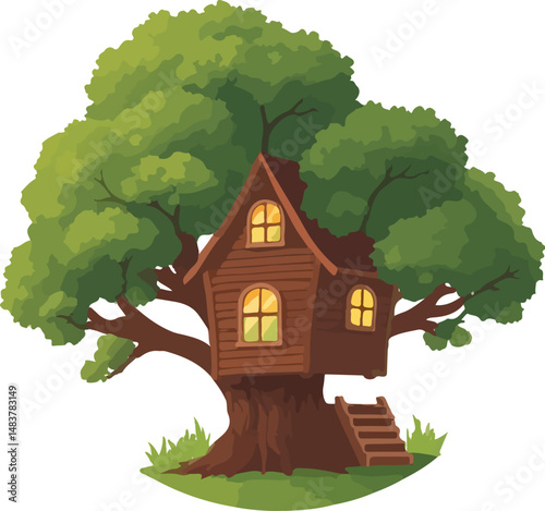 House on the tree vector illustration.
