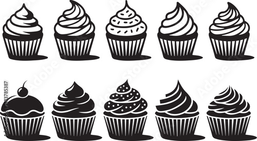 Collection of Black and White Cupcake Silhouettes