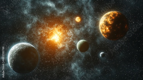 Field of possible habitable exoplanets classification overlays candidate system infographic galactic backdrop soft glow highlights