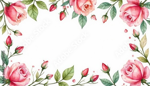Delicate watercolor rosebuds & leaves, repeating pattern, illustration, background