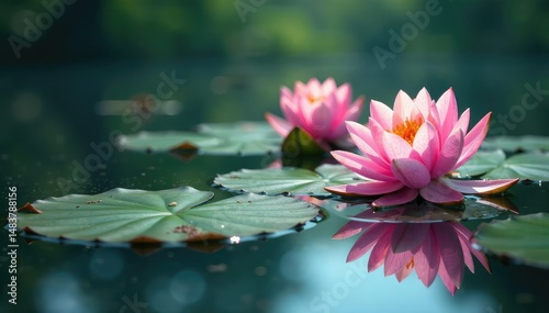 Intricate floral design reflected on serene lake surface, lake, background