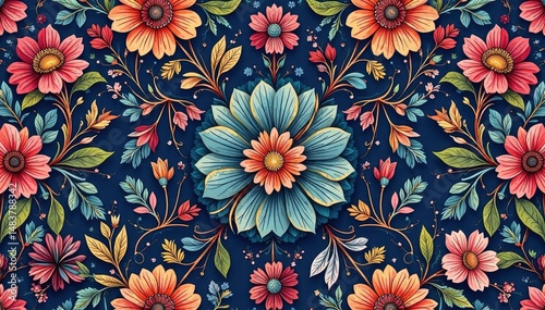 Wallpaper Mural Intricate floral motif, delicate line art, elegant repeat , romantic, fabric, leaves Torontodigital.ca