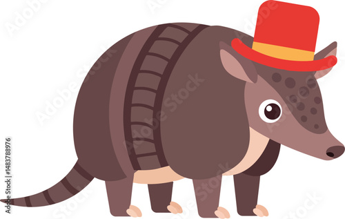 Armadillo wearing red and yellow hat cute animal character vector illustration 
