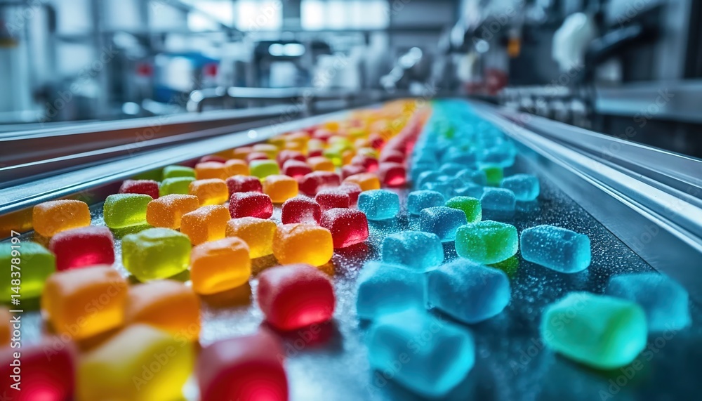 Fototapeta premium Colorful Gummy Candies on a Conveyor Belt