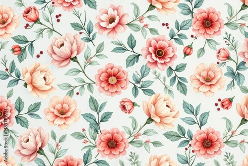 Nature inspired floral motif, delicate pastel hues, seamless repeat for phone screens, texture, spring