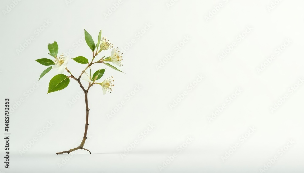 Obraz premium Single, delicate sapling against pure white backdrop , detail, tiny, backdrop