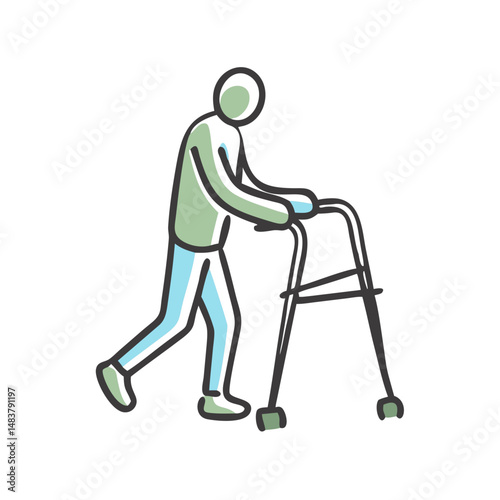 person with walking frame icon, person with walking frame vector illustration-simple illustration of person with walking frame, perfect for person with walking frame logos and icons