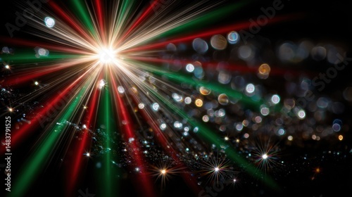 Juneteenth, Colorful laser light display, vibrant beams in red and green creating a festive atmosphere, ideal for celebrations or parties.