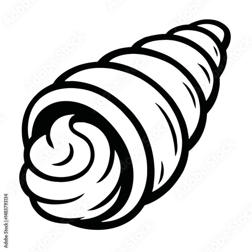 Simple Black and White Long Shell Graphic Element Drawing Illustration