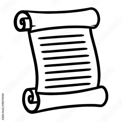Black and White Ancient Egyptian Papyrus Scroll Outline Clipart Graphic Element