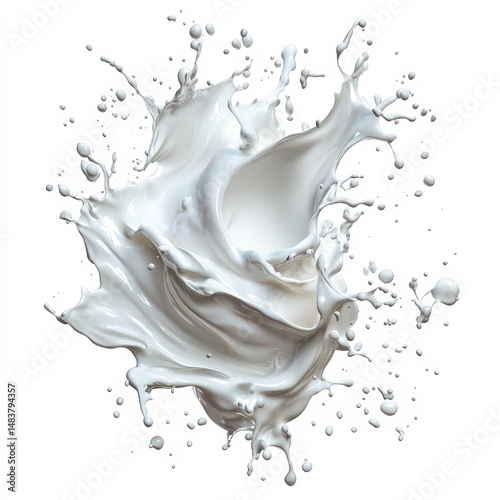 Dynamic milk splash, white liquid, abstract texture. Perfect for food, drink, dairy, and cosmetic advertising. Ideal for websites, packaging, and print.