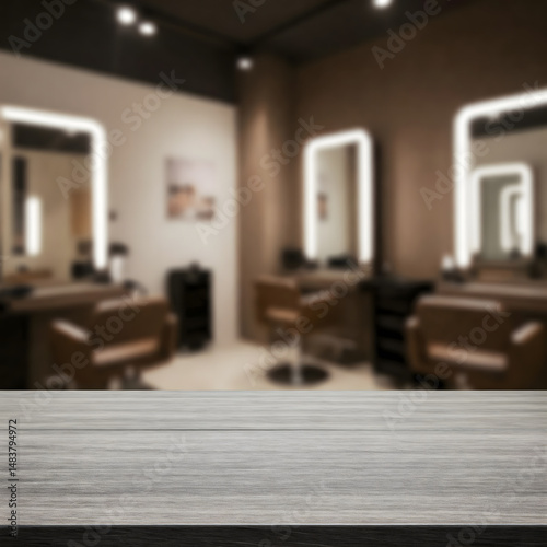 Modern Salon Interior: Empty Table for Product Display or Branding