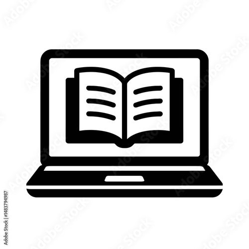 Black and White Online Reading E-Learning Laptop Book Icon